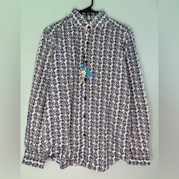 Robert Graham Modern Americana Blue Stretch Shirt Tailored Fit Size Small $178